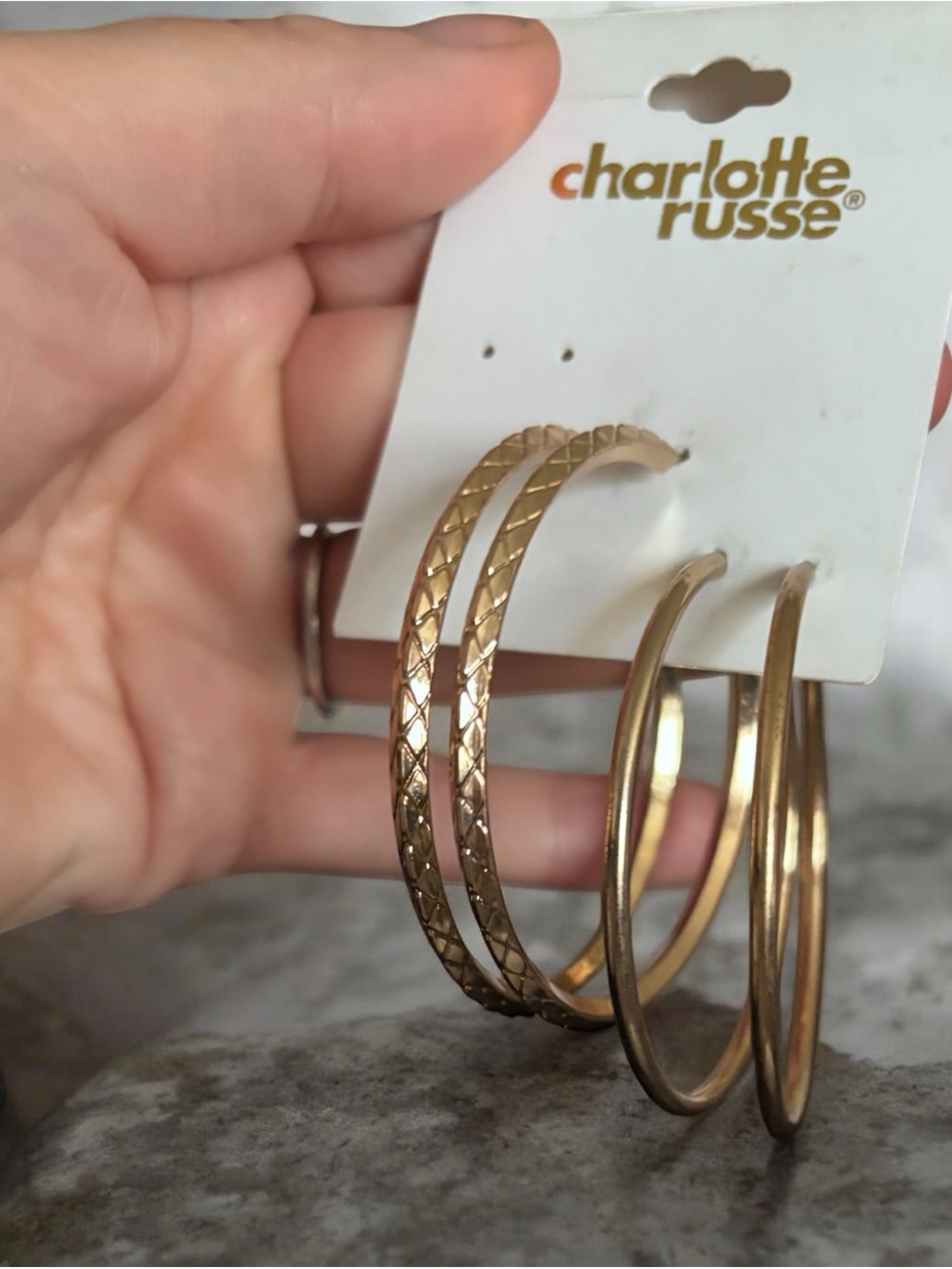 Charlotte Russe Gold Tone Hoop Earring Set - Textured & Smooth